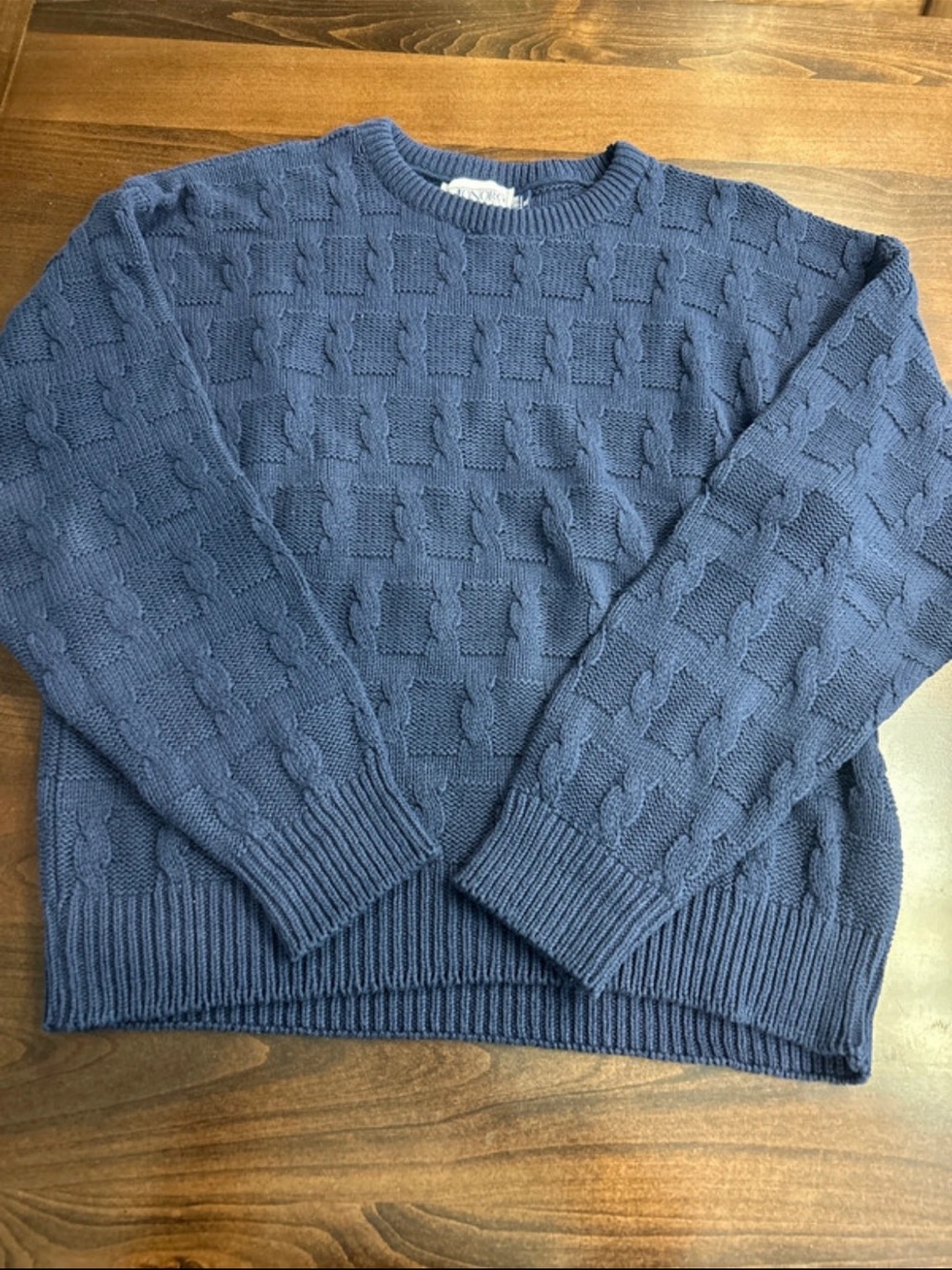 Men's Crewneck Cable & Basket Knit Sweater — Navy